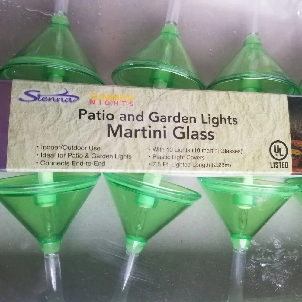 Martini Glass Party Lights Set Patio and Garden Green 10 Plastic 3 inch lights